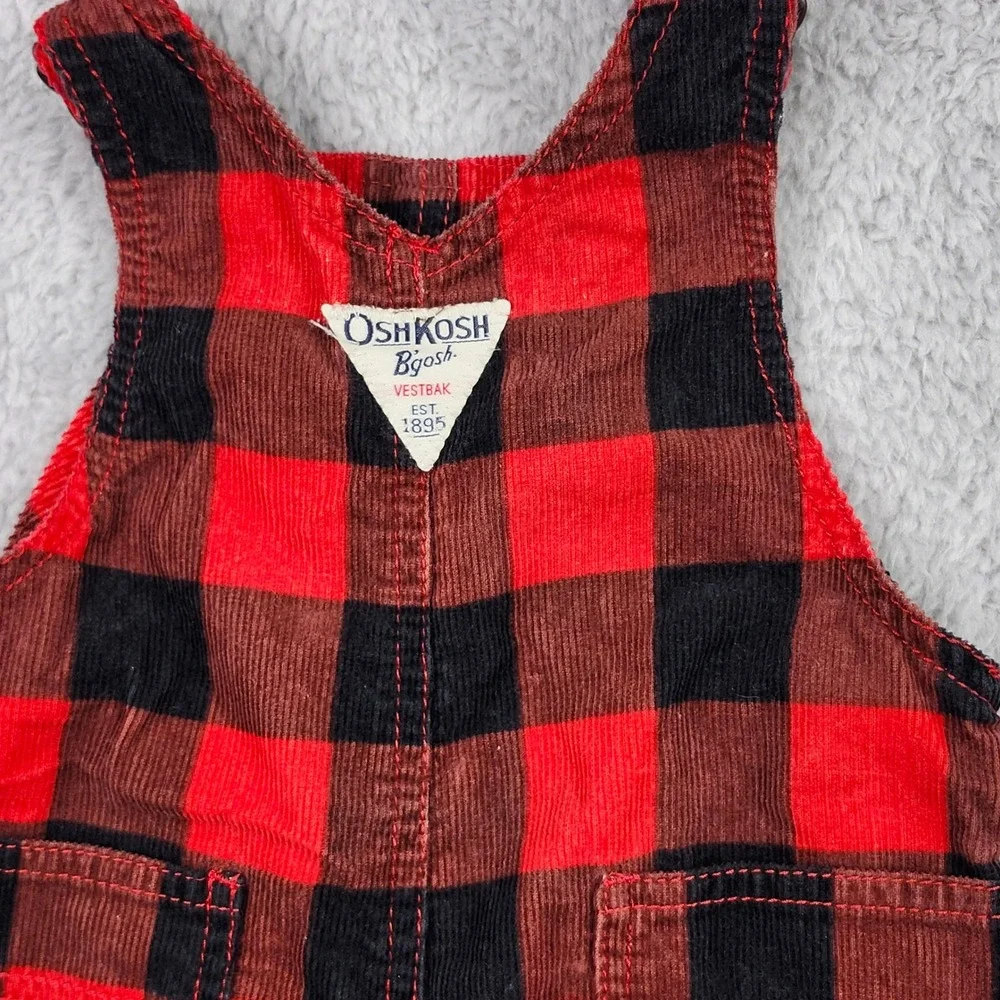 OshKosh B'gosh Overalls Kids 6 Months Red Buffalo Plaid Corduroy Vestbak Classic